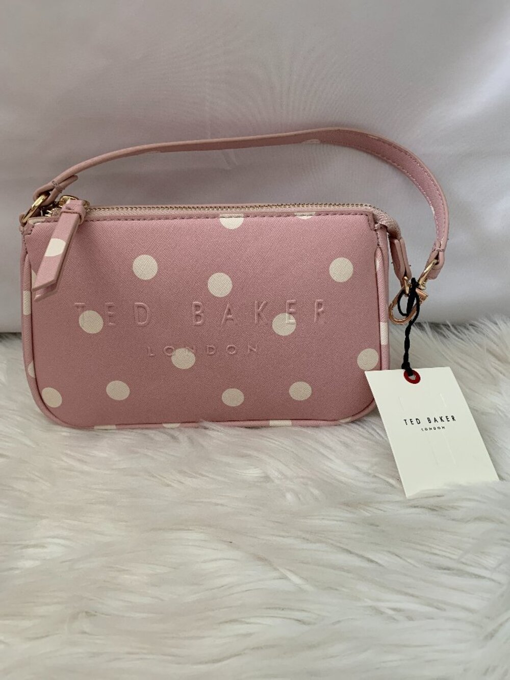 TED BAKER LONDON Polka Dot Convertible Clutch/Wristlet in Soft Pink/White